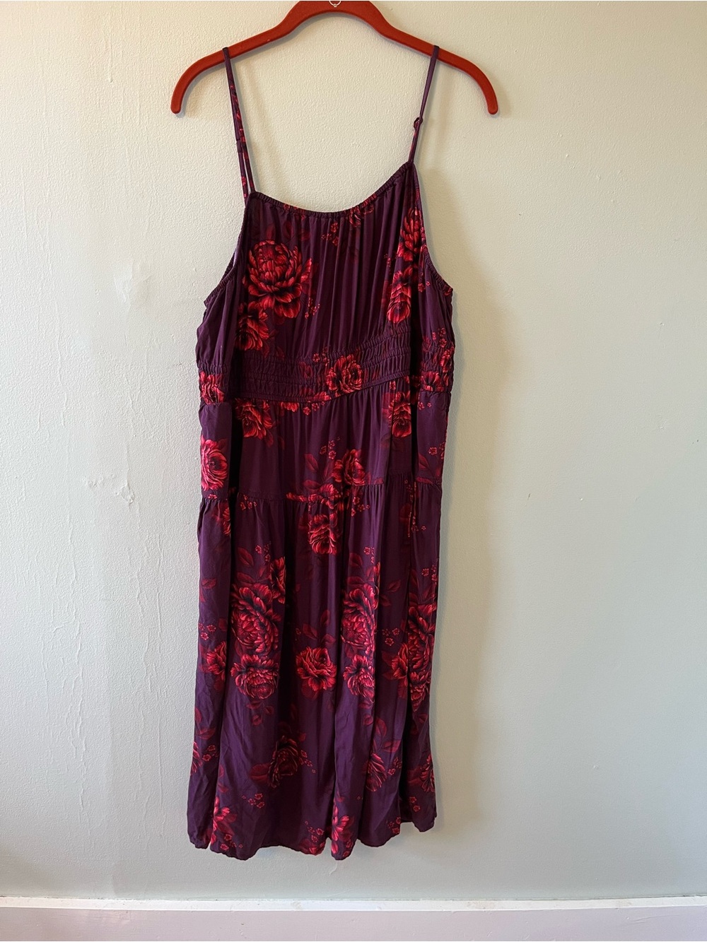 Old Navy Plum Midi Dress with Red Floral Print dark romantic Whimsigoth